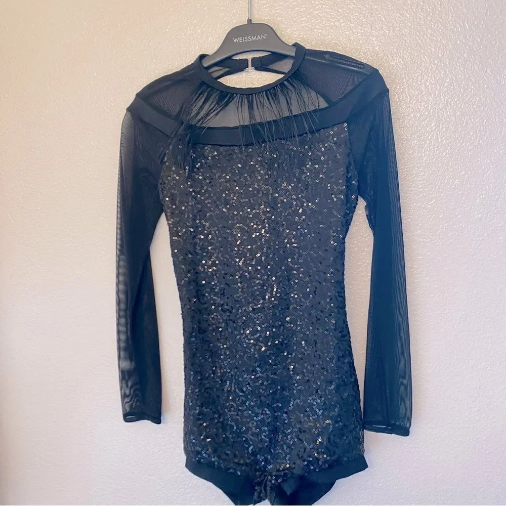 Weissman dance costume black feather biketard Hungry Like The Wolf 11626 LC